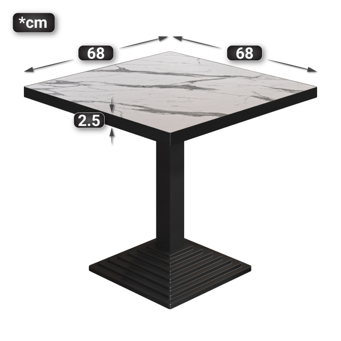 BPY | Bistrobord | 70 x 70 x 78,5 cm | Firkantet | Hvid marmor / Sort