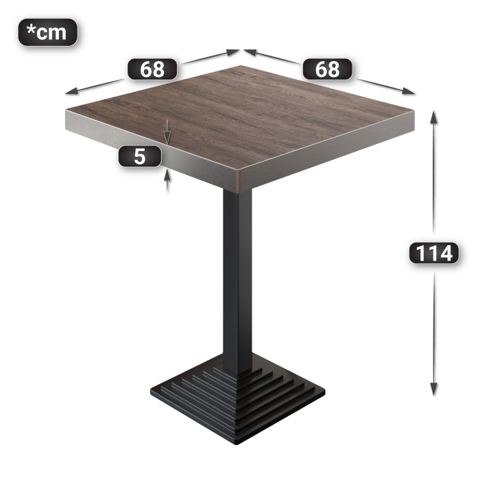 BPY | Bistro Stehtisch | 70 x 70 x 114 cm | Edelstahl Rand | Quadratisch | Light Wenge / Schwarz BPY | Bistro Stehtisch | 70 x 70 x 114 cm | Edelstahl Rand | Quadratisch | Light Wenge / Schwarz