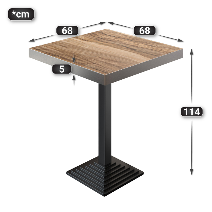 BPY | Bistro Stehtisch | 70 x 70 x 114 cm | Rustfritt stål kant | Firkantet | Sheesham / Svart BPY | Bistro Stehtisch | 70 x 70 x 114 cm | Rustfritt stål kant | Firkantet | Sheesham / Svart