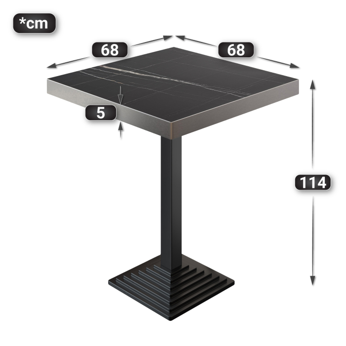 BPY | Bistro Stehtisch | 70 x 70 x 114 cm | Rustfritt stål kant | Firkantet | Svart marmor / Svart BPY | Bistro Stehtisch | 70 x 70 x 114 cm | Rustfritt stål kant | Firkantet | Svart marmor / Svart