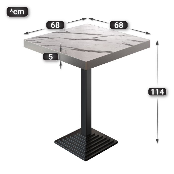 BPY | Tavolo da bistrot | 70 x 70 x 114 cm | Bordo in acciaio inossidabile | Quadrato | Marmo bianco / Nero BPY | Tavolo da bistrot | 70 x 70 x 114 cm | Bordo in acciaio inossidabile | Quadrato | Marmo bianco / Nero