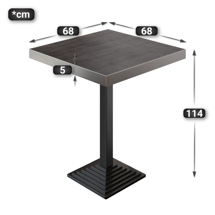 BPY | Bistro Steht bord | 70 x 70 x 114 cm | Rustfritt stål kant | Firkantet | Wenge / Svart