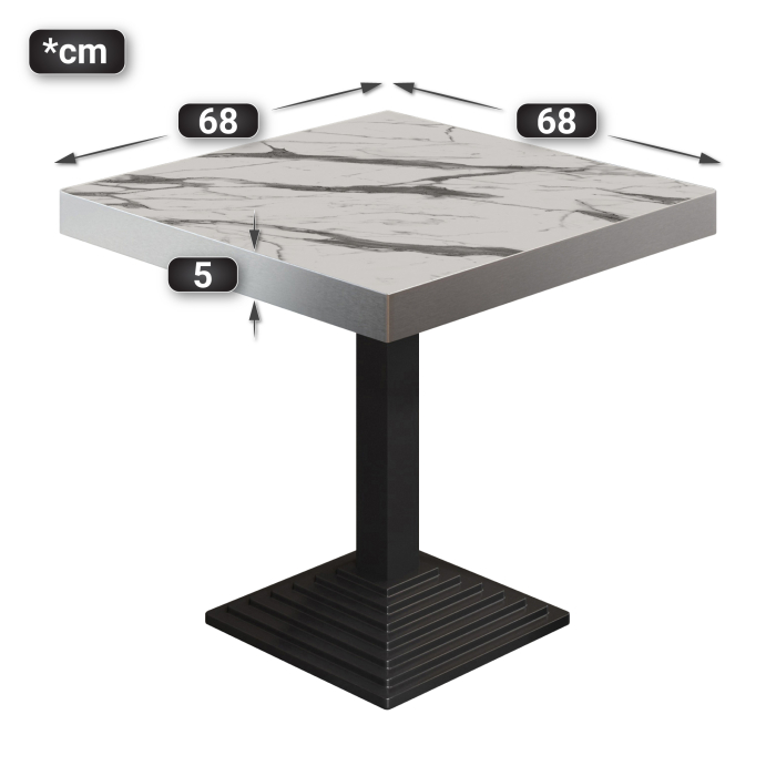 BPY | Bistrobord | 70 x 70 x 81 cm | Firkantet | Hvid marmor / Sort