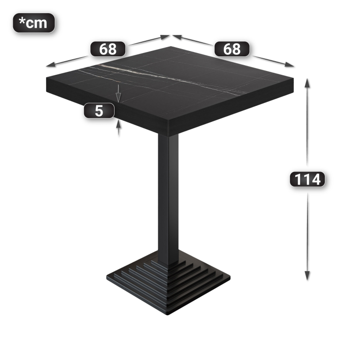 BPY | Bistro Stehtisch | 70 x 70 x 114 cm | Svart kant | Firkantet | Svart marmor / Svart BPY | Bistro Stehtisch | 70 x 70 x 114 cm | Svart kant | Firkantet | Svart marmor / Svart