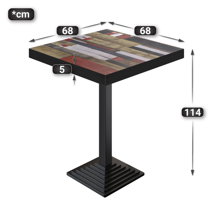 BPY | Bistro Stehtisch | 70 x 70 x 114 cm | Svart kant | Firkantet | Vintage Fargerik / Svart BPY | Bistro Stehtisch | 70 x 70 x 114 cm | Svart kant | Firkantet | Vintage Fargerik / Svart
