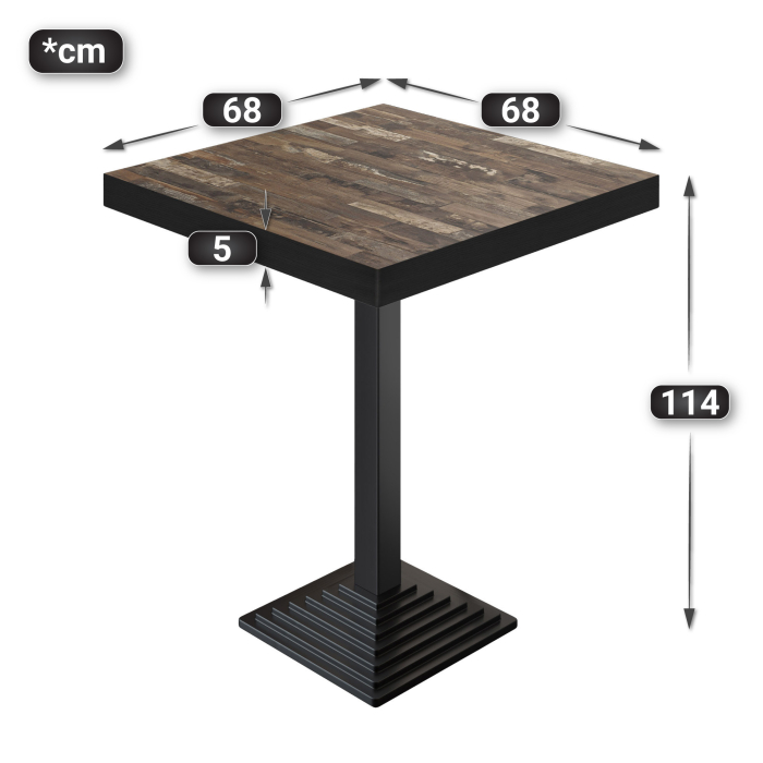 BPY | Bistro Stehtabell | 70 x 70 x 114 cm | Svart kant | Kvadratisk | Vintage Old / Svart