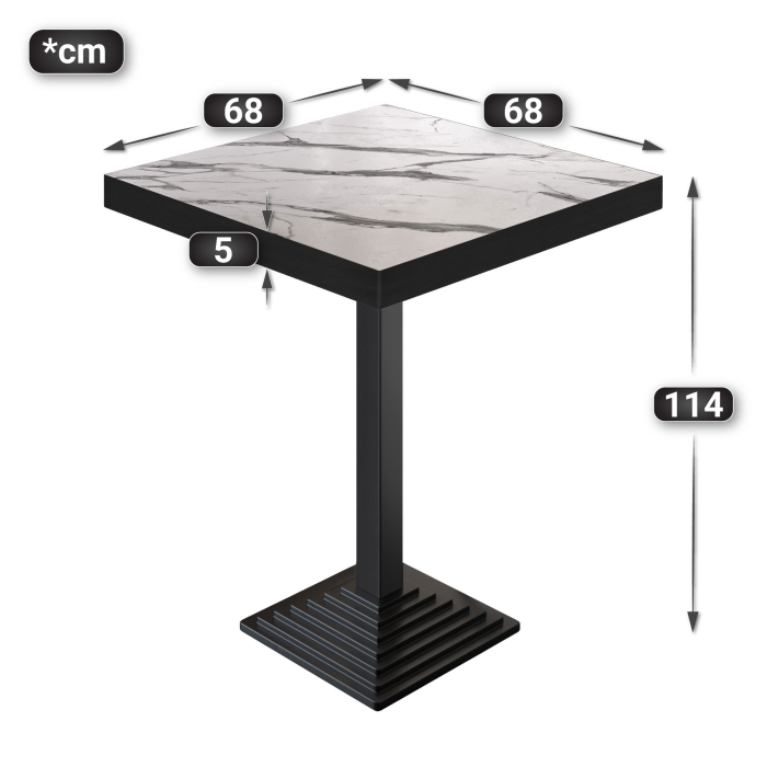 BPY | Bistro Stehtisch | 70 x 70 x 114 cm | Svart kant | Firkantet | Hvit marmor / Svart BPY | Bistro Stehtisch | 70 x 70 x 114 cm | Svart kant | Firkantet | Hvit marmor / Svart