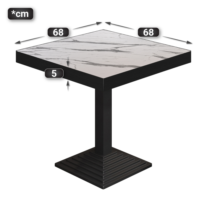 BPY | Bistrobord | 70 x 70 x 81 cm | Firkantet | Hvid marmor / Sort