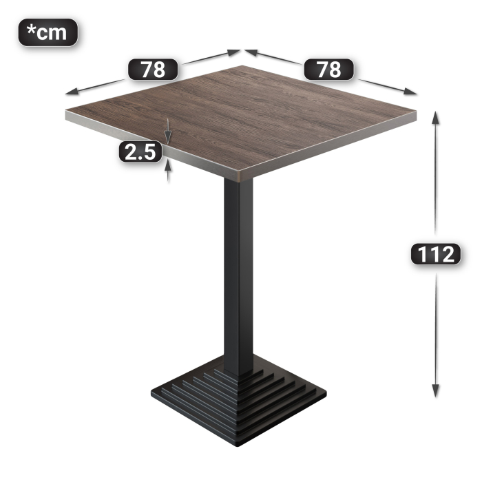BPY | Bistro Stehtisch | 80 x 80 x 112 cm | Rustfritt stål kant | Firkantet | Lys Wenge / Svart BPY | Bistro Stehtisch | 80 x 80 x 112 cm | Rustfritt stål kant | Firkantet | Lys Wenge / Svart