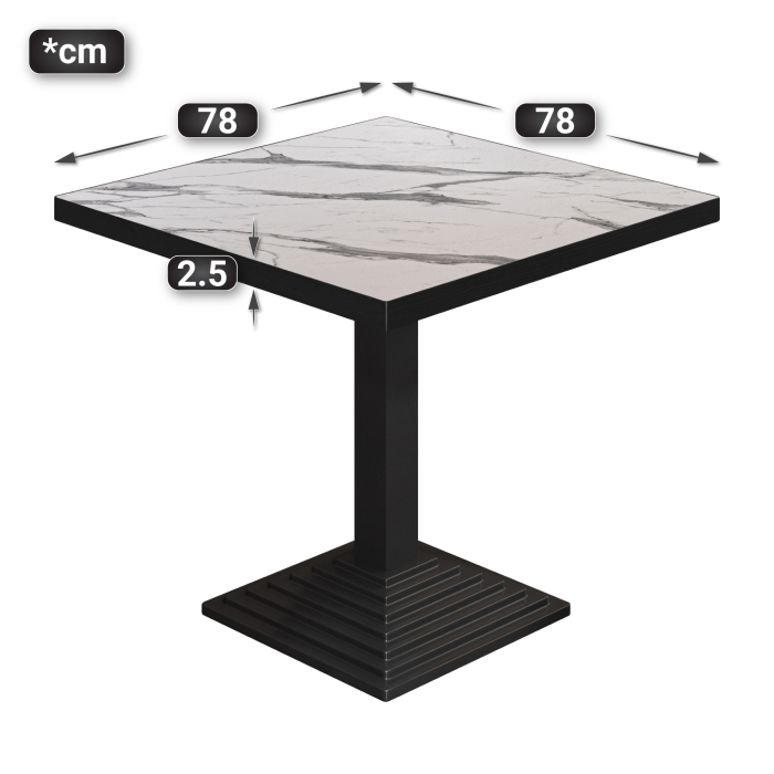 BPY | Bistrobord | 80 x 80 x 78,5 cm | Firkantet | Hvid marmor / Sort