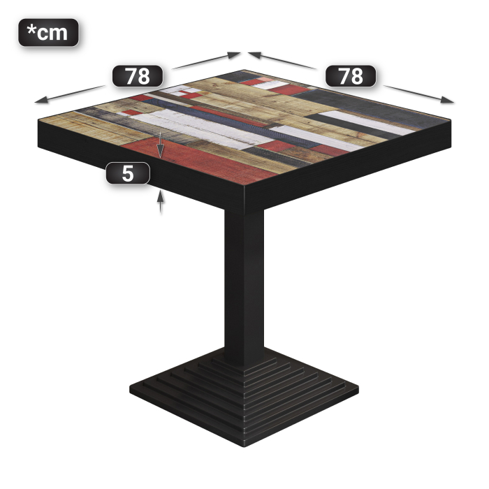 BPY | Bistro Table | 80 x 80 x 81 cm | Square | Vintage Colourful / Black