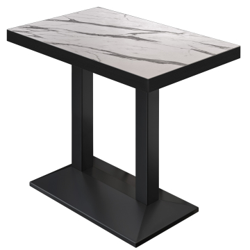 BPA | Bistro Staande Tafel | 110 x 60 x 114 cm | Zwarte Rand | Rechthoekig | Wit Marmer / Zwart