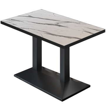 BPA | Bistro Tisch | 130 x 80 x 78,5 cm | Rechteckig | Schwarzer Rand | Weiß Marmor / Schwarz
