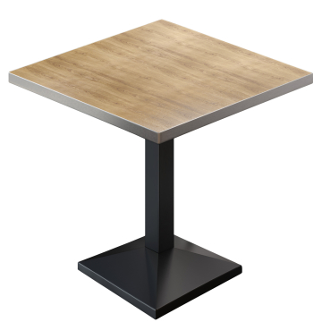 BPA | Bistro Tisch | Quadratisch | Edelstahl Rand | 70 x 70 x 76 cm | Eiche / Schwarz