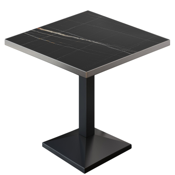 BPA | Bistro Tisch | Quadratisch | Edelstahl Rand | 70 x 70 x 78,5 cm | Schwarz Marmor / Schwarz