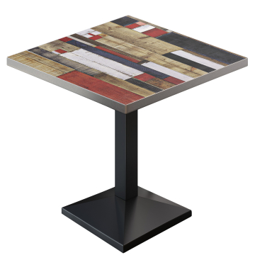 BPA | Bistro Tisch | Quadratisch | Edelstahl Rand | 70 x 70 x 78,5 cm | Vintage Bunt / Schwarz