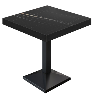 BPA | Bistro Tisch | Quadratisch | Schwarzer Rand | 70 x 70 x 81 cm | Schwarz Marmor / Schwarz