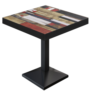 BPA | Bistro Tisch | Quadratisch | Schwarzer Rand | 70 x 70 x 81 cm | Vintage Bunt / Schwarz