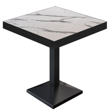 BPA | Bistro Tisch | Quadratisch | Schwarzer Rand | 70 x 70 x 81 cm | Weiß Marmor / Schwarz