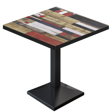 BPA | Bistro Tisch | Quadratisch | Schwarzer Rand | 80 x 80 x 78,5 cm | Vintage Bunt / Schwarz