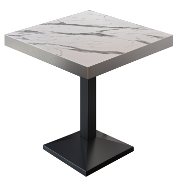 BPA | Bistrobord | Firkantet | 80 x 80 x 81 cm | Hvid marmor / Sort