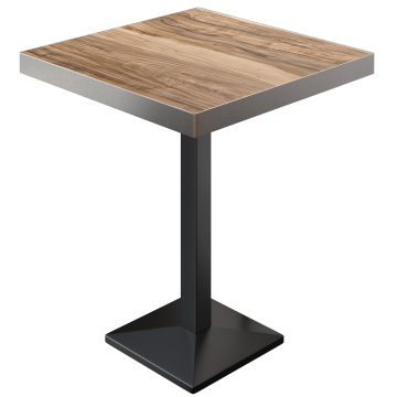 BPA | Mesa alta de bistró | 80 x 80 x 114 cm | Borde de acero inoxidable | Cuadrada | Sheesham / Negro