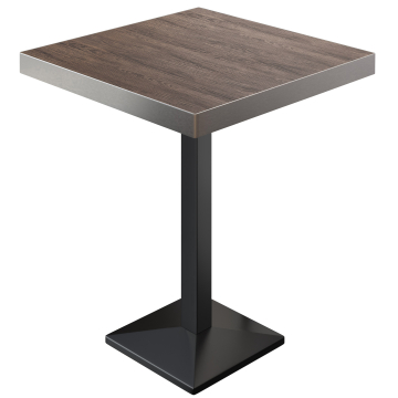 BPA | Mesa de bistró | 70 x 70 x 114 cm | Borde de acero inoxidable | Cuadrada | Wenge claro / Negro