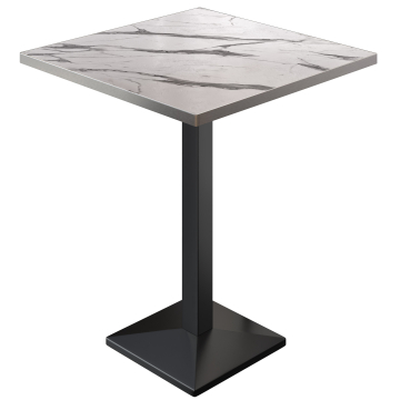 BPA | Mesa de bistró | 80 x 80 x 112 cm | Borde de acero inoxidable | Cuadrada | Mármol blanco / Negro