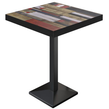 BPA | Table de bistrot | 70 x 70 x 114 cm | Bord noir | Carré | Vintage Multicolore / Noir