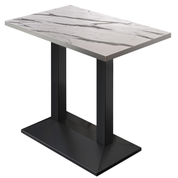 BPA | Bistro Stehtisch | 110 x 60 x 112 cm | Edelstahl Rand | Rechteckig | Weiß Marmor / Schwarz