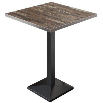 BPA | Bistro Stehtisch | 60 x 60 x 112 cm | Edelstahl Rand | Quadratisch | Vintage Old / Schwarz