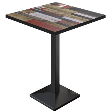 BPA | Bistro Stehtisch | 60 x 60 x 112 cm | Schwarzer Rand | Quadratisch | Vintage Bunt / Schwarz