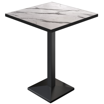BPA | Bistro Stehtisch | 60 x 60 x 112 cm | Schwarzer Rand | Quadratisch | Weiß Marmor / Schwarz