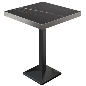 BPA | Bistro Stehtisch | 60 x 60 x 114 cm | Edelstahl Rand | Quadratisch | Schwarz Marmor / Schwarz