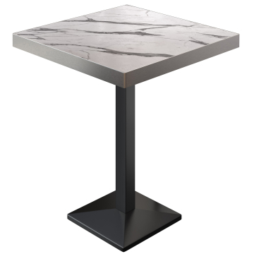 BPA | Bistro Stehtisch | 60 x 60 x 114 cm | Edelstahl Rand | Quadratisch | Weiß Marmor / Schwarz