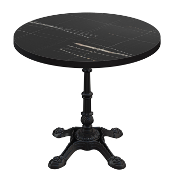 BPR | Bistro Tisch | Ø 60 x 74,5 cm | Rund | Schwarzer Rand | Schwarz Marmor / Schwarz