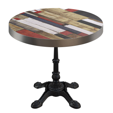 BPR | Bistro Tisch | Ø 60 x 77 cm | Rund | Edelstahl Rand | Vintage Bunt / Schwarz