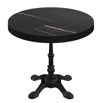 BPR | Bistro Tisch | Ø 60 x 77 cm | Rund | Schwarzer Rand | Schwarz Marmor / Schwarz