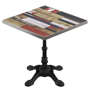 BPR | Bistro Tisch | 70 x 70 x 74,5 cm | Quadratisch | Edelstahl Rand | Vintage Bunt / Schwarz