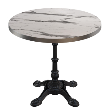 BPR | Bistro Tisch | Ø 70 x 74,5 cm | Rund | Edelstahl Rand | Weiß Marmor / Schwarz