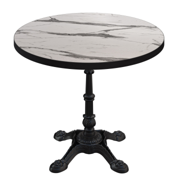 BPR | Bistro Tisch | Ø 70 x 74,5 cm | Rund | Schwarzer Rand | Weiß Marmor / Schwarz