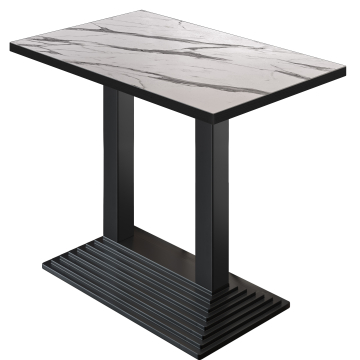BPY | Bistro Bartafel | 110 x 60 x 112 cm | Zwarte Rand | Rechthoekig | Wit Marmer / Zwart
