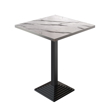 BPY | Bistro-pöytä | 70 x 70 x 112 cm | Ruostumaton teräsreuna | Neliömäinen | Valkoinen marmori / Musta
