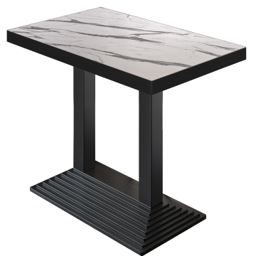 BPY | Bistro Statafel | 110 x 60 x 114 cm | Zwarte Rand | Rechthoekig | Wit Marmer / Zwart