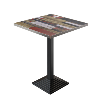 BPY | Bistro Ståbord | 70 x 70 x 112 cm | Rostfri kant | Fyrkantig | Vintage Färgglad / Svart