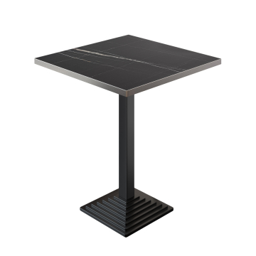 BPY | Bistro Stortbord | 70 x 70 x 112 cm | Rostfritt Stål Kant | Fyrkantig | Svart Marmor / Svart