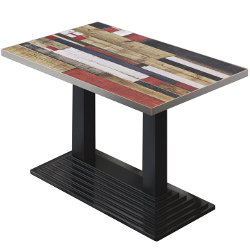 BPY | Bistro Tisch | 110 x 60 x 78,5 cm | Quadratisch | Edelstahl Rand | Vintage Bunt / Schwarz