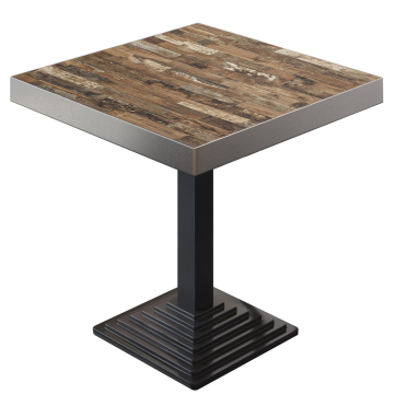 BPY | Bistro Tisch | 80 x 80 x 81 cm | Quadratisch | Edelstahl Rand | Vintage Old / Schwarz