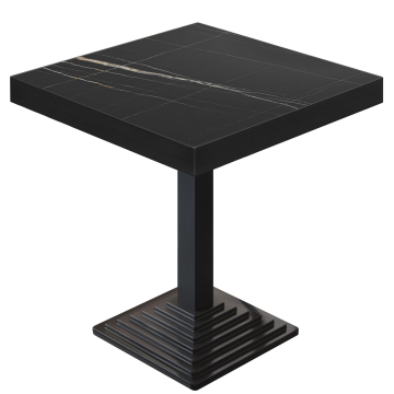 BPY | Bistro Tisch | 80 x 80 x 81 cm | Quadratisch | Schwarzer Rand | Schwarz Marmor / Schwarz