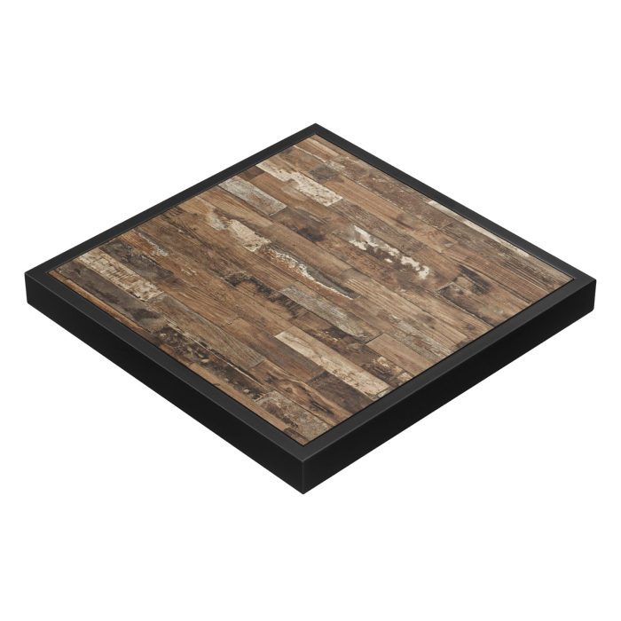 BRASIL | Gastro Tischplatte | B:T 70 x 70 cm | Vintage Old | Schwarzer Metall Rand | Quadratisch